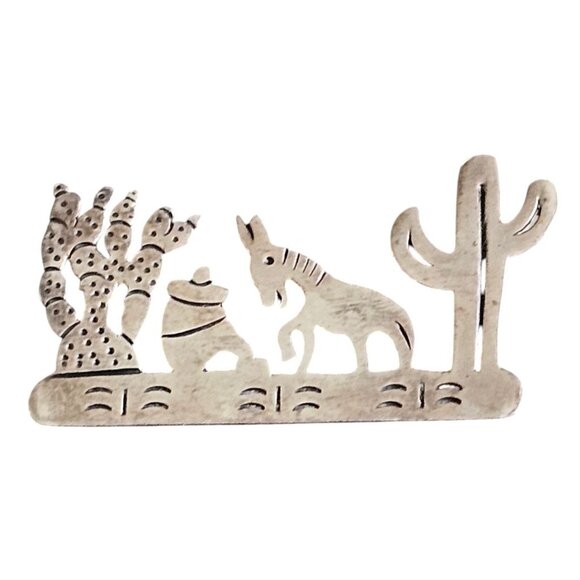 Vintage Mexican Sterling Silver 925 Southwest Cactus & Donkey Brooch By SW TB-44 - Picture 8 of 11